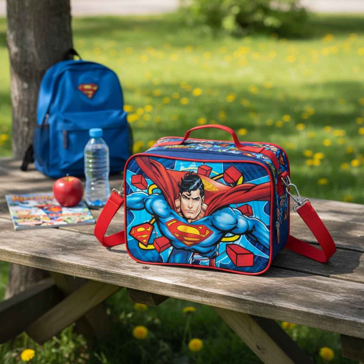 دي سي سوبرمان حقيبة غداء مدرسية معزولة بتصميم سوبرهيرو