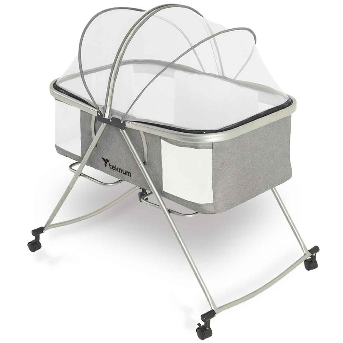 Teknum 3 in 1 Baby Cot Cradle with Mosquito Net & Wheels Toddler, 0-2 Years