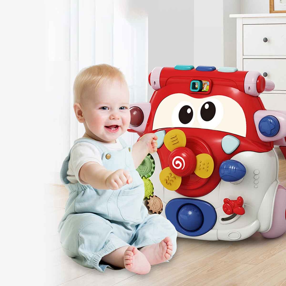 تيكنوم مشاية أطفال 3 في 1 باللون الأحمر مع لوحة مفاتيح موسيقية للأطفال 0-2 سنوات