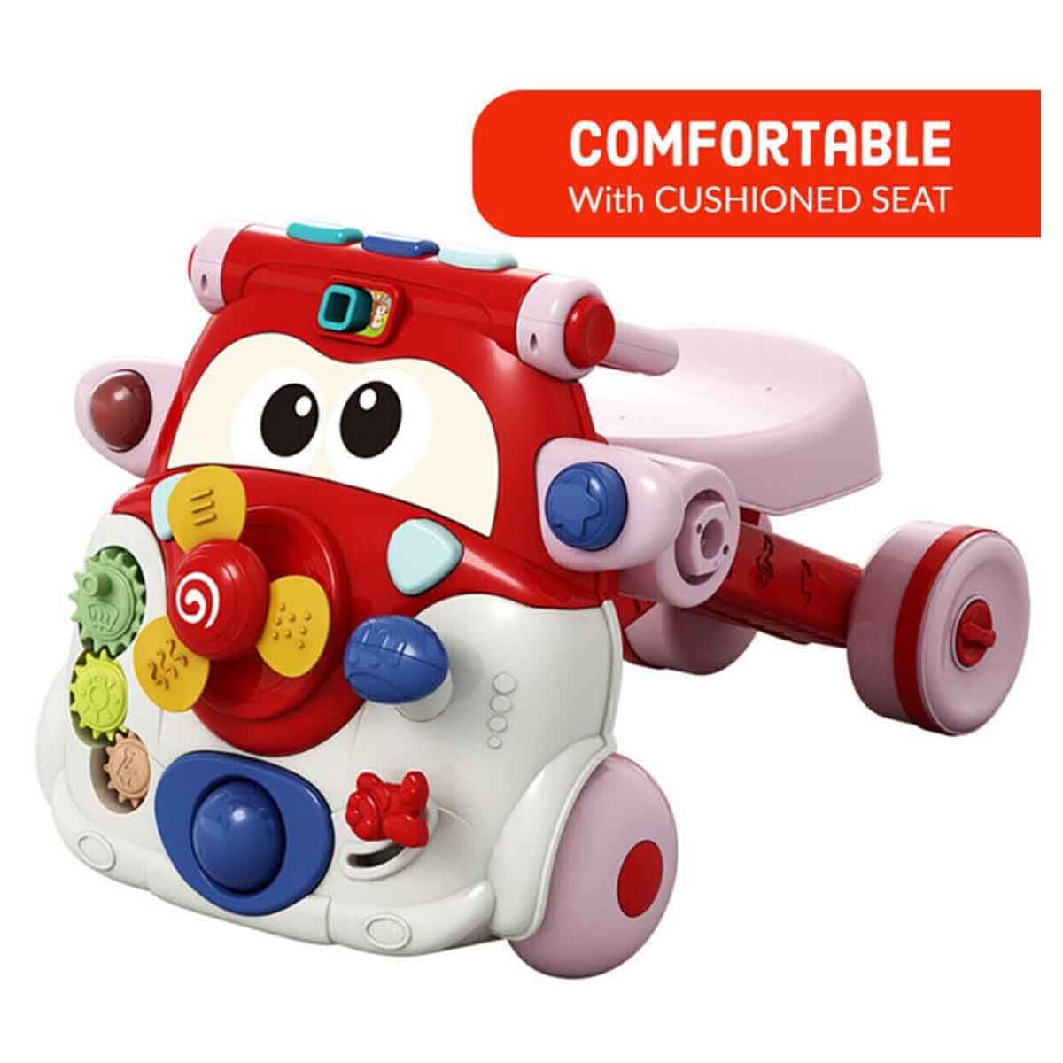 تيكنوم مشاية أطفال 3 في 1 باللون الأحمر مع لوحة مفاتيح موسيقية للأطفال 0-2 سنوات