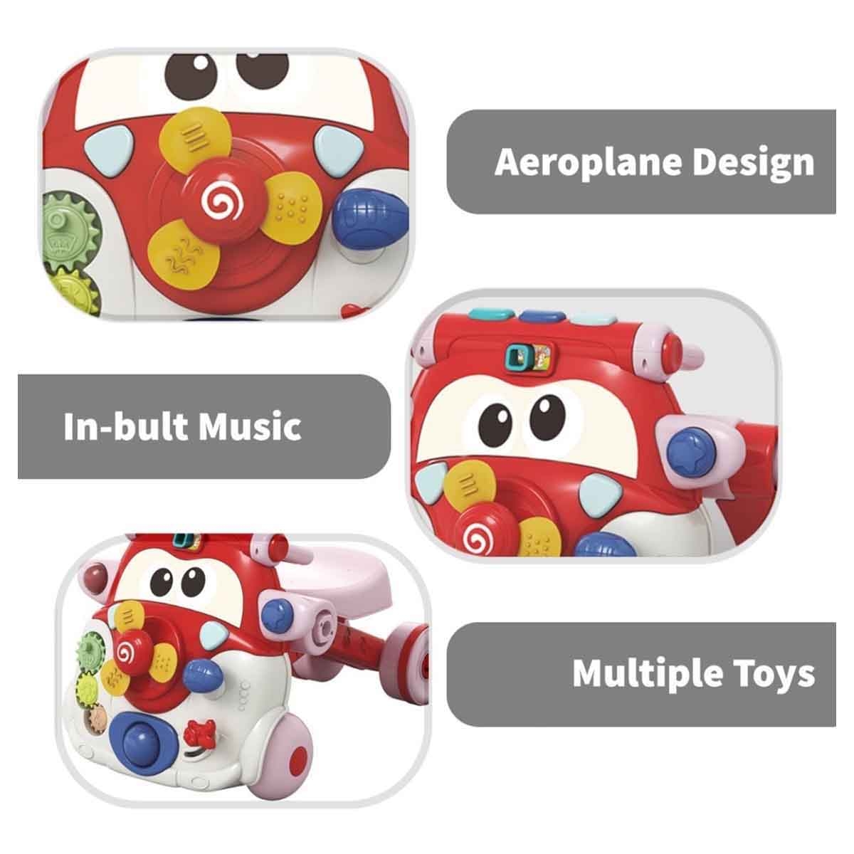 تيكنوم مشاية أطفال 3 في 1 باللون الأحمر مع لوحة مفاتيح موسيقية للأطفال 0-2 سنوات