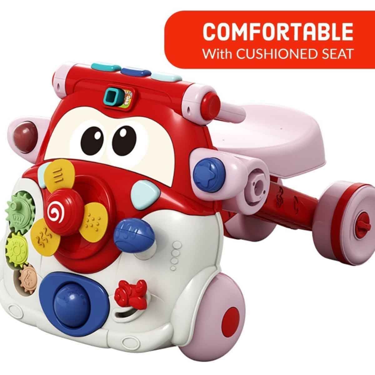 تيكنوم مشاية أطفال 3 في 1 باللون الأحمر مع لوحة مفاتيح موسيقية للأطفال 0-2 سنوات