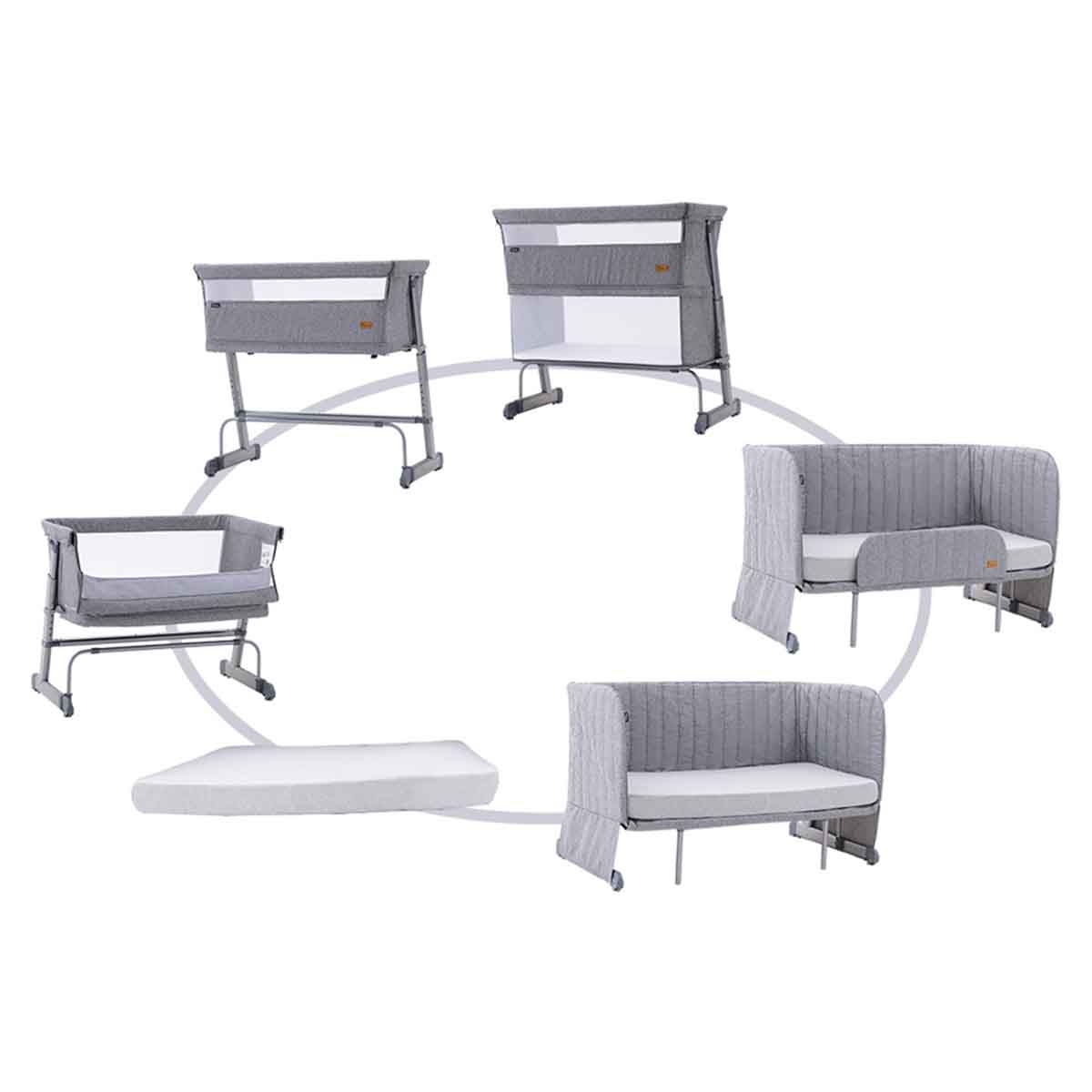 تيكنوم سرير جانبي للرضع باللون الرمادي مع حزمة تحويل إلى أريكة مناسب من عمر 0 إلى 2 سنة