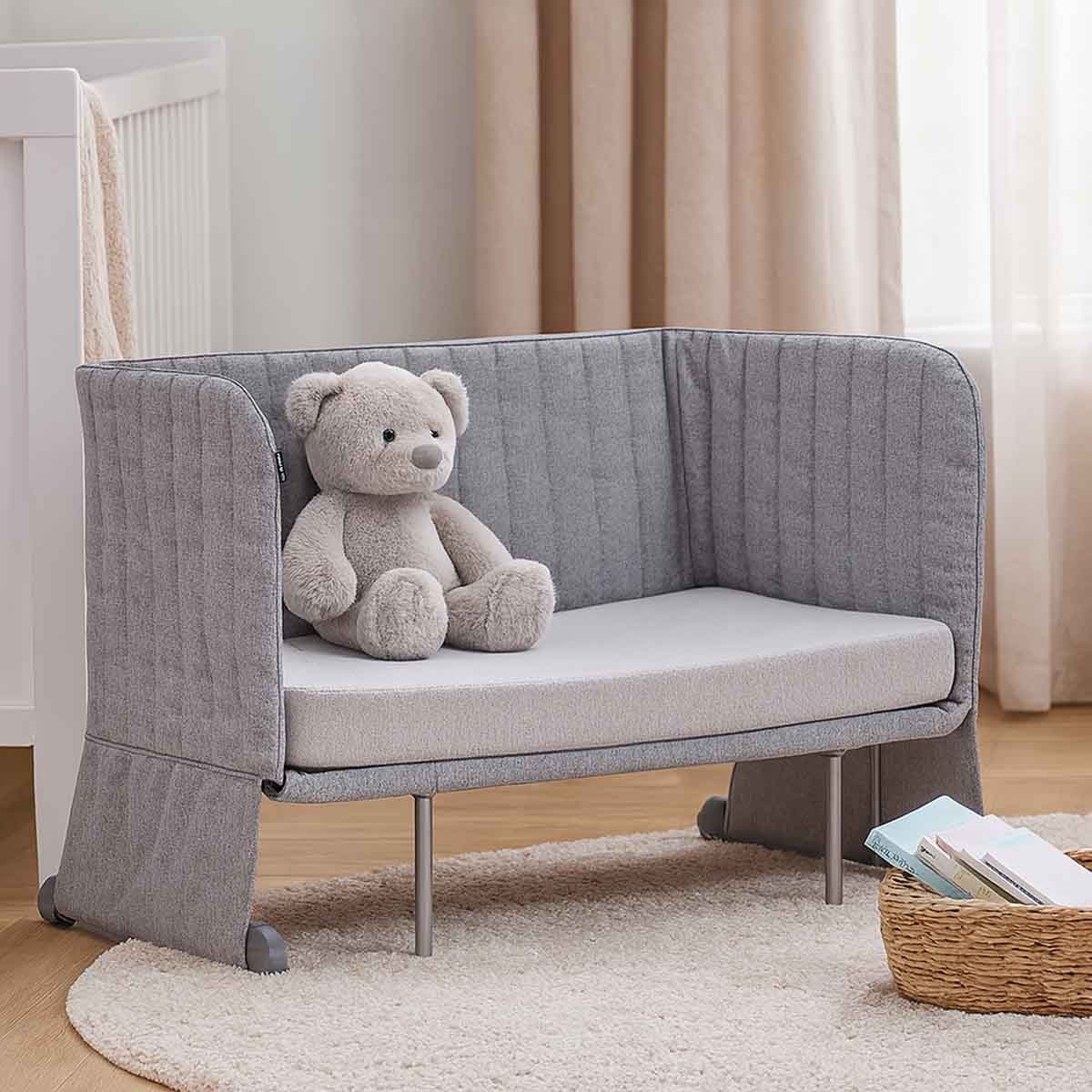 تيكنوم سرير جانبي للرضع باللون الرمادي مع حزمة تحويل إلى أريكة مناسب من عمر 0 إلى 2 سنة