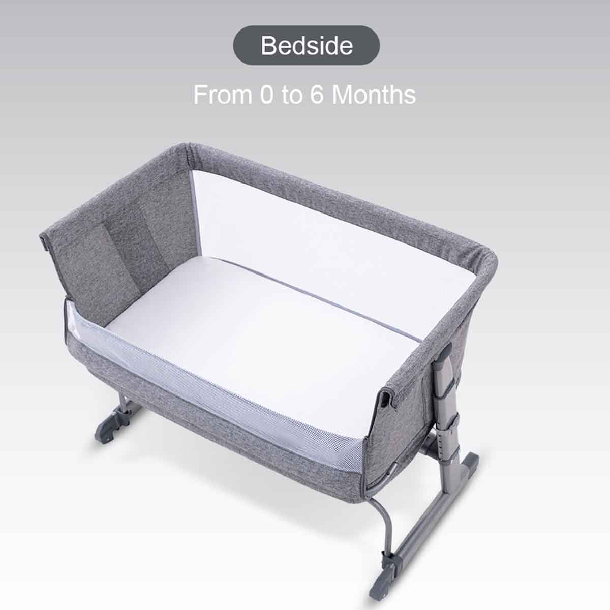 تيكنوم سرير جانبي للرضع باللون الرمادي مع حزمة تحويل إلى أريكة مناسب من عمر 0 إلى 2 سنة