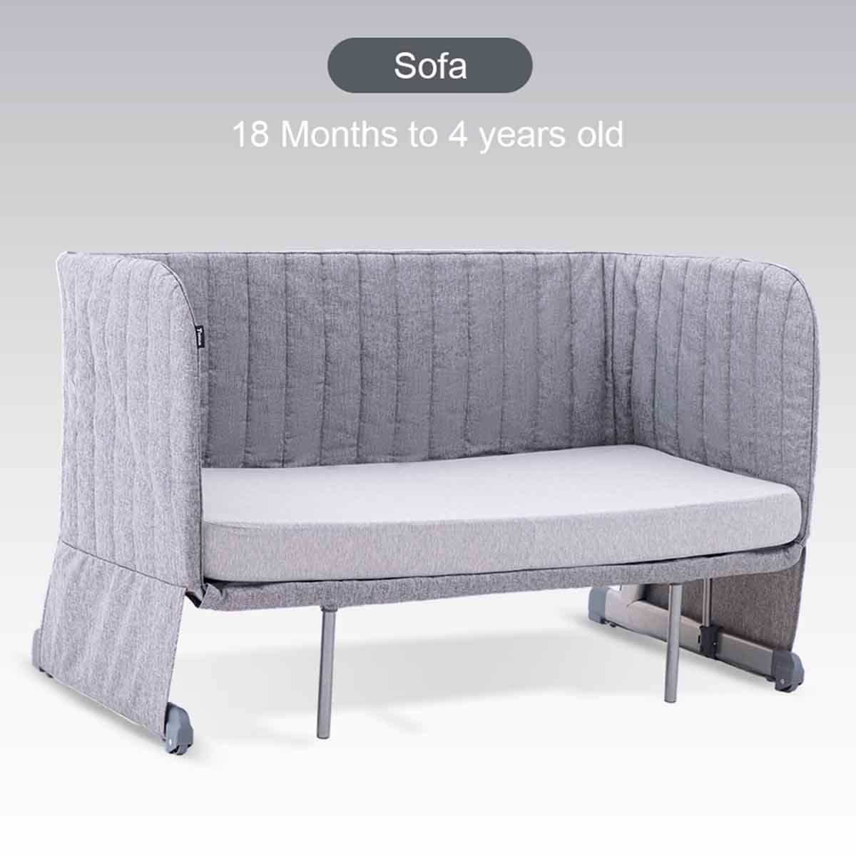 تيكنوم سرير جانبي للرضع باللون الرمادي مع حزمة تحويل إلى أريكة مناسب من عمر 0 إلى 2 سنة