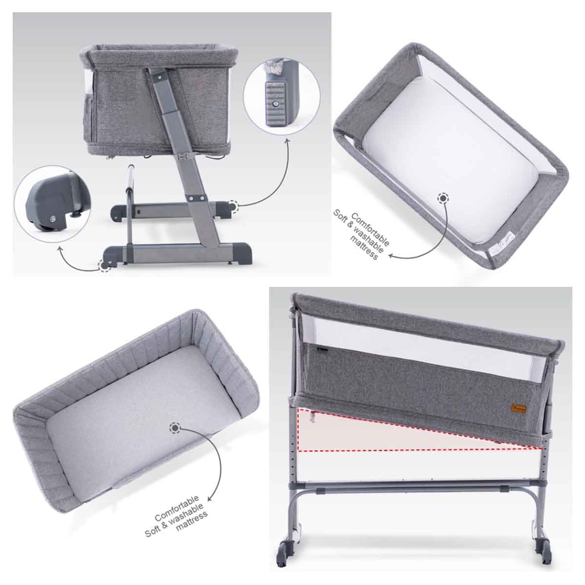 تيكنوم سرير جانبي للرضع باللون الرمادي مع حزمة تحويل إلى أريكة مناسب من عمر 0 إلى 2 سنة