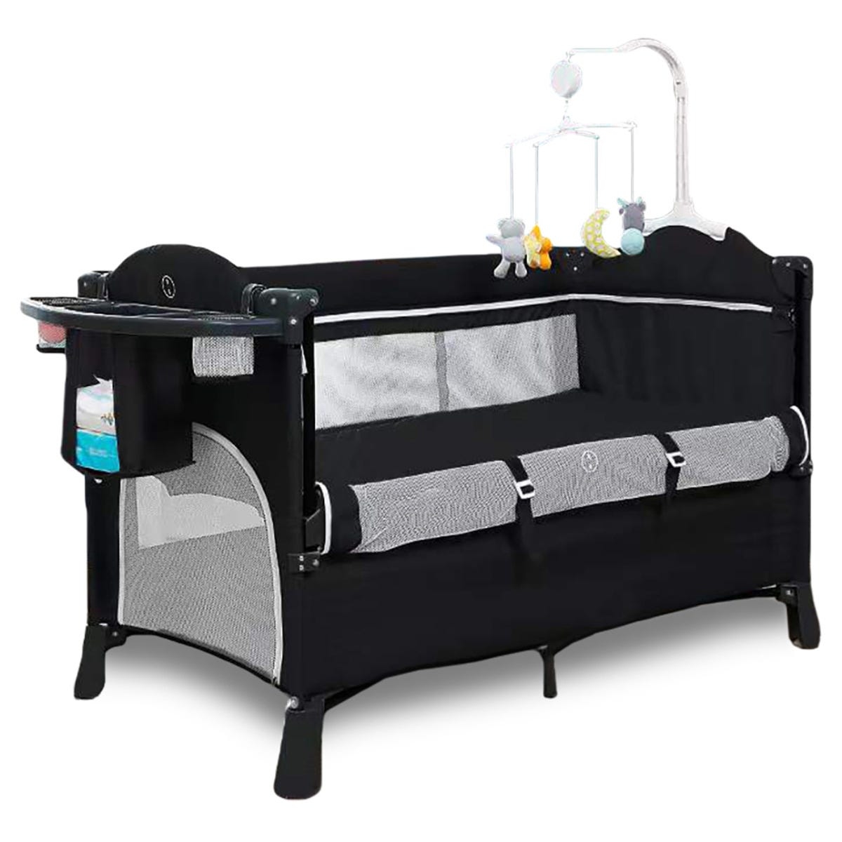 Teknum Black 4-In-1 Bedside Co-Sleeper Bassinet and Playpen with Rocker Toddler, 0-2 Years