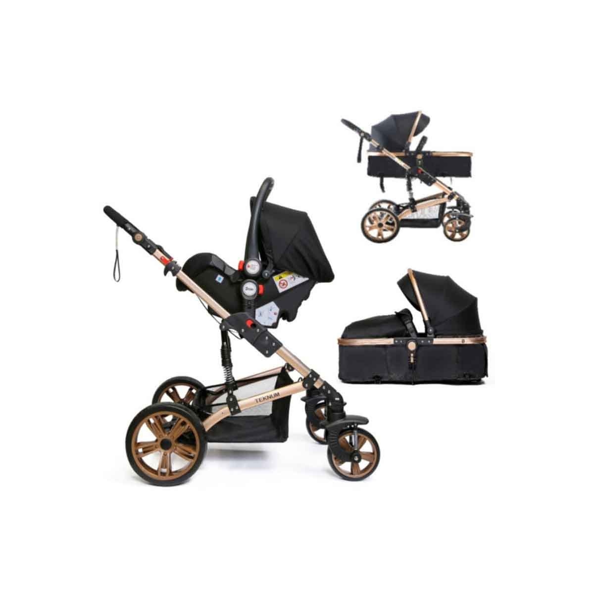Teknum Black Extra Wide Seat 3-in-1 Pram Stroller Toddler, 0-2 Years