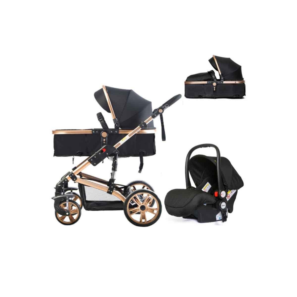 Teknum Black Extra Wide Seat 3-in-1 Pram Stroller Toddler, 0-2 Years