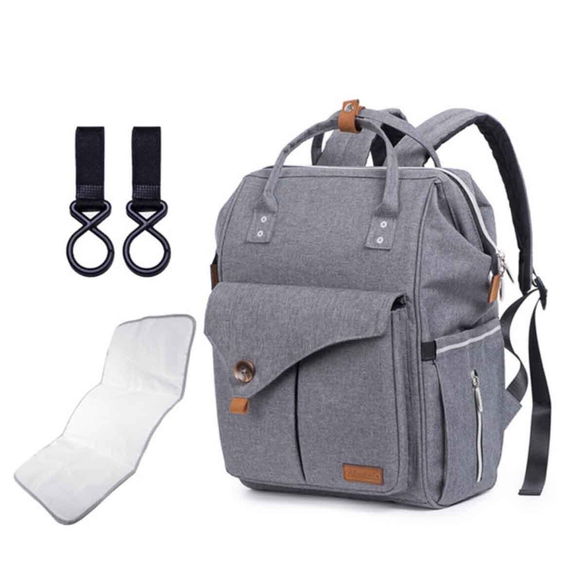 Teknum Dark Grey Double Stroller with Diaper Backpack Set Toddler, 0-2 Years