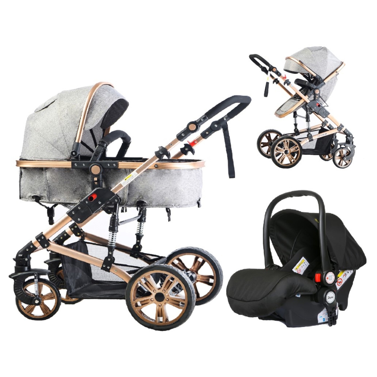 Teknum Grey 3-In-1 Pram Stroller with Infant Car Seat Toddler, 0-2 Years
