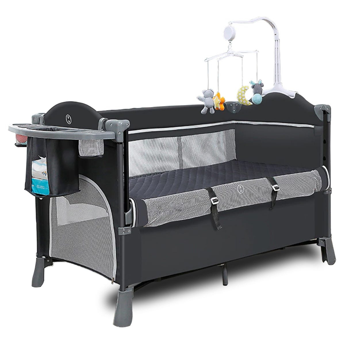 Teknum Grey 4 in 1 Baby Bedside Co Sleeper Bassinet and Playpen with Rocker Toddler, 0-2 Years