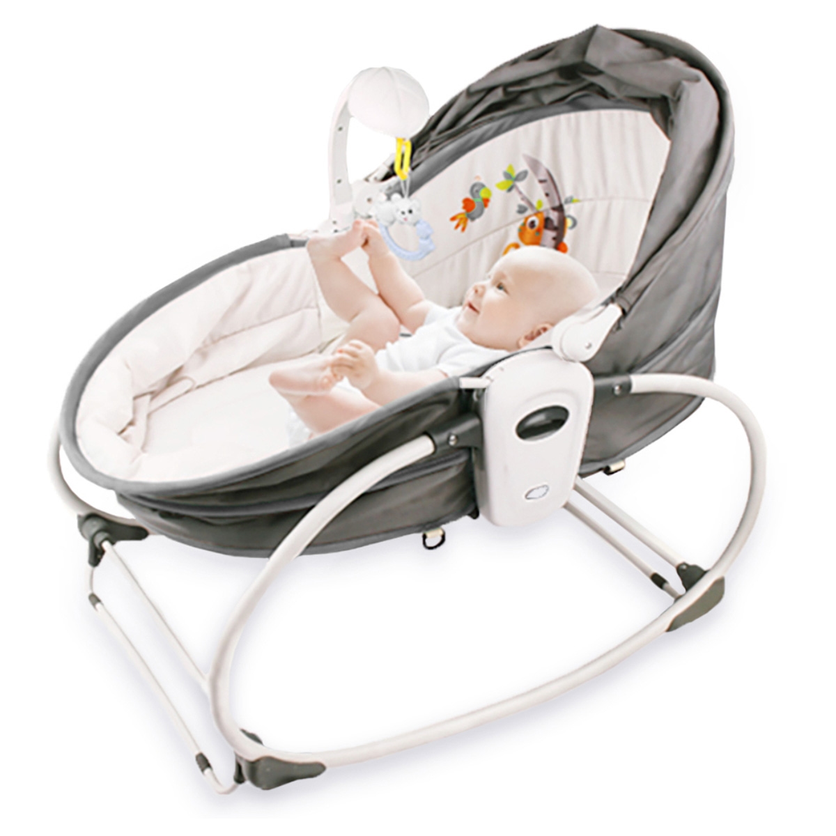 Teknum Grey 6 - In - 1 Cozy Rocker Bassinet with Wheels Awning & Mosquito Net Toddler, 0-2 Years