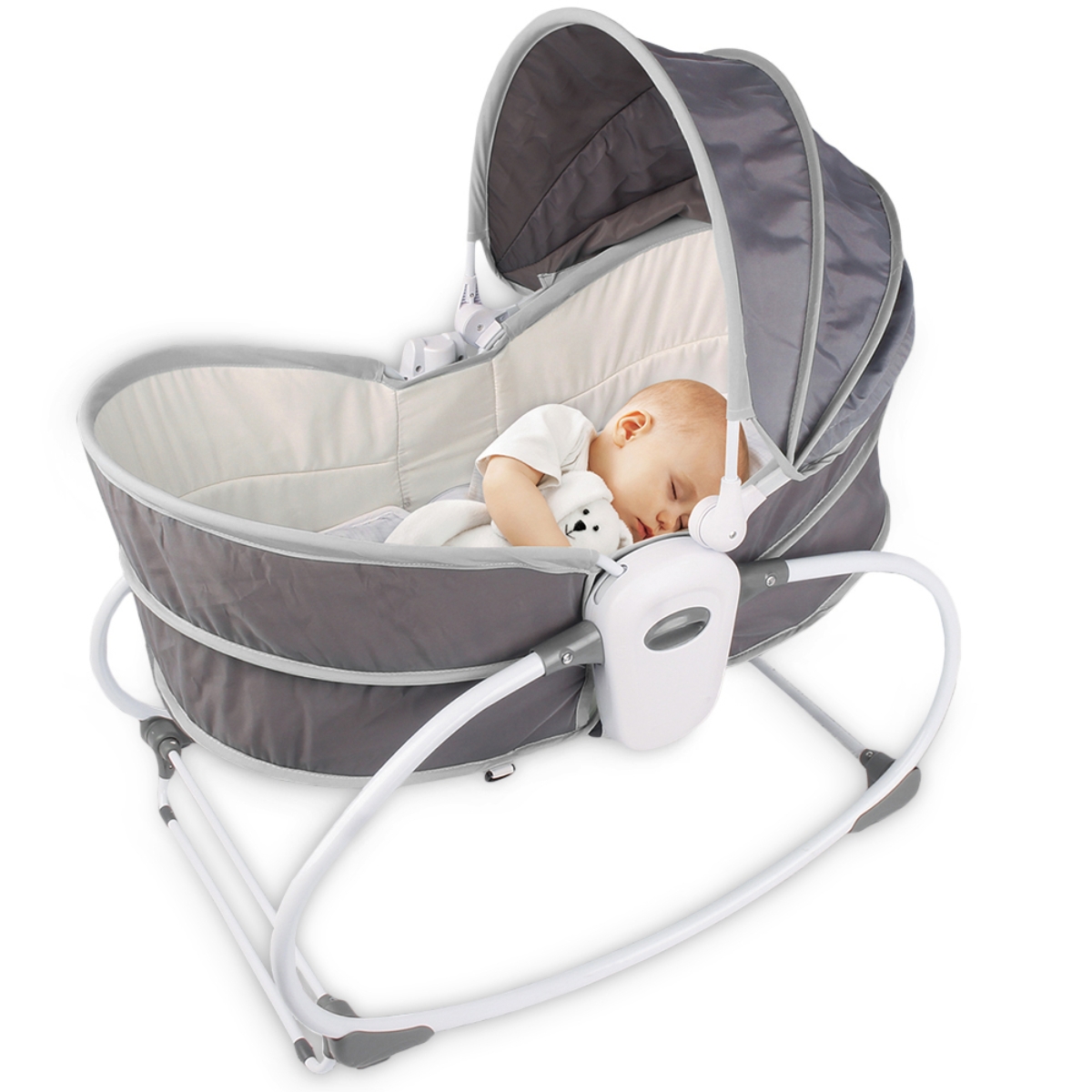 Teknum Grey 6 - In - 1 Cozy Rocker Bassinet with Wheels Awning & Mosquito Net Toddler, 0-2 Years
