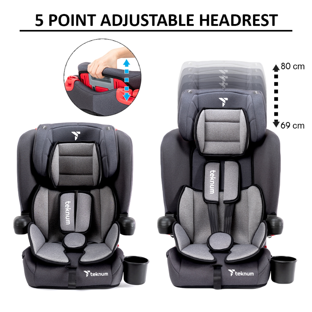 Teknum Grey Pack and Go Foldable Car Seat Toddler, 0-2 Years