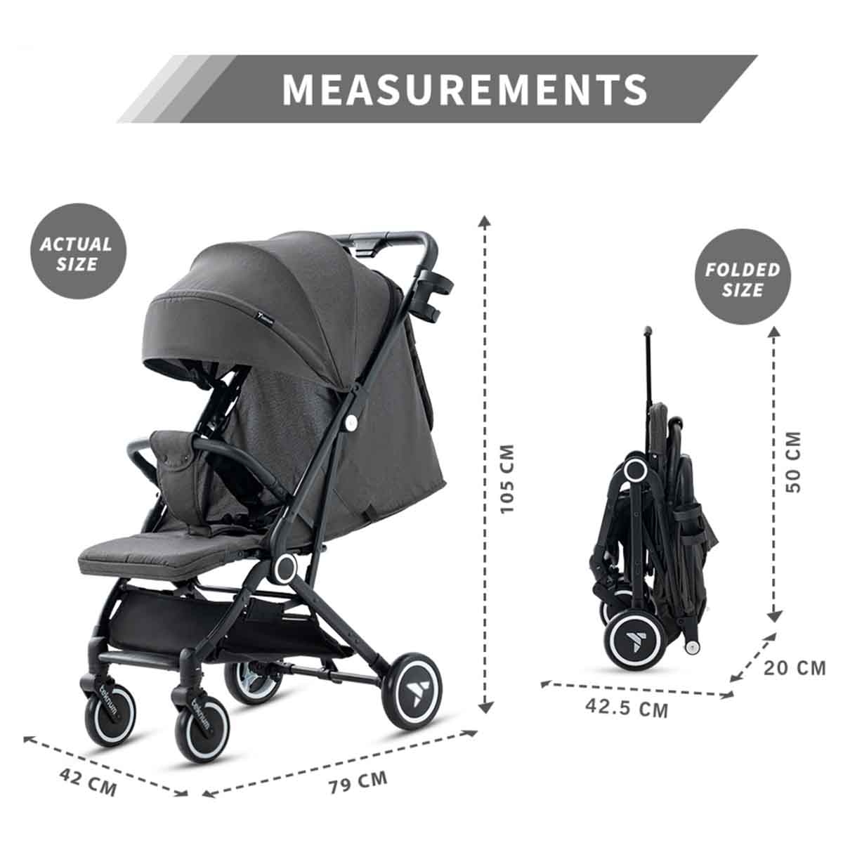 تيكنوم عربة أطفال للسفر مع حامل كوب قهوة باللون الرمادي سلايت