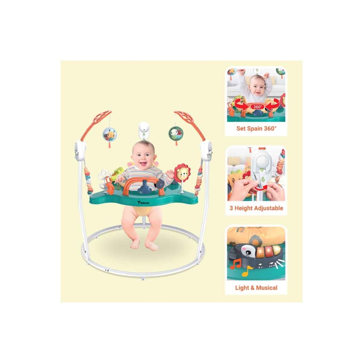 تيكنوم مشاية أطفال مع أنشطة وموسيقى وألعاب باللون الأبيض، 0-2 سنة