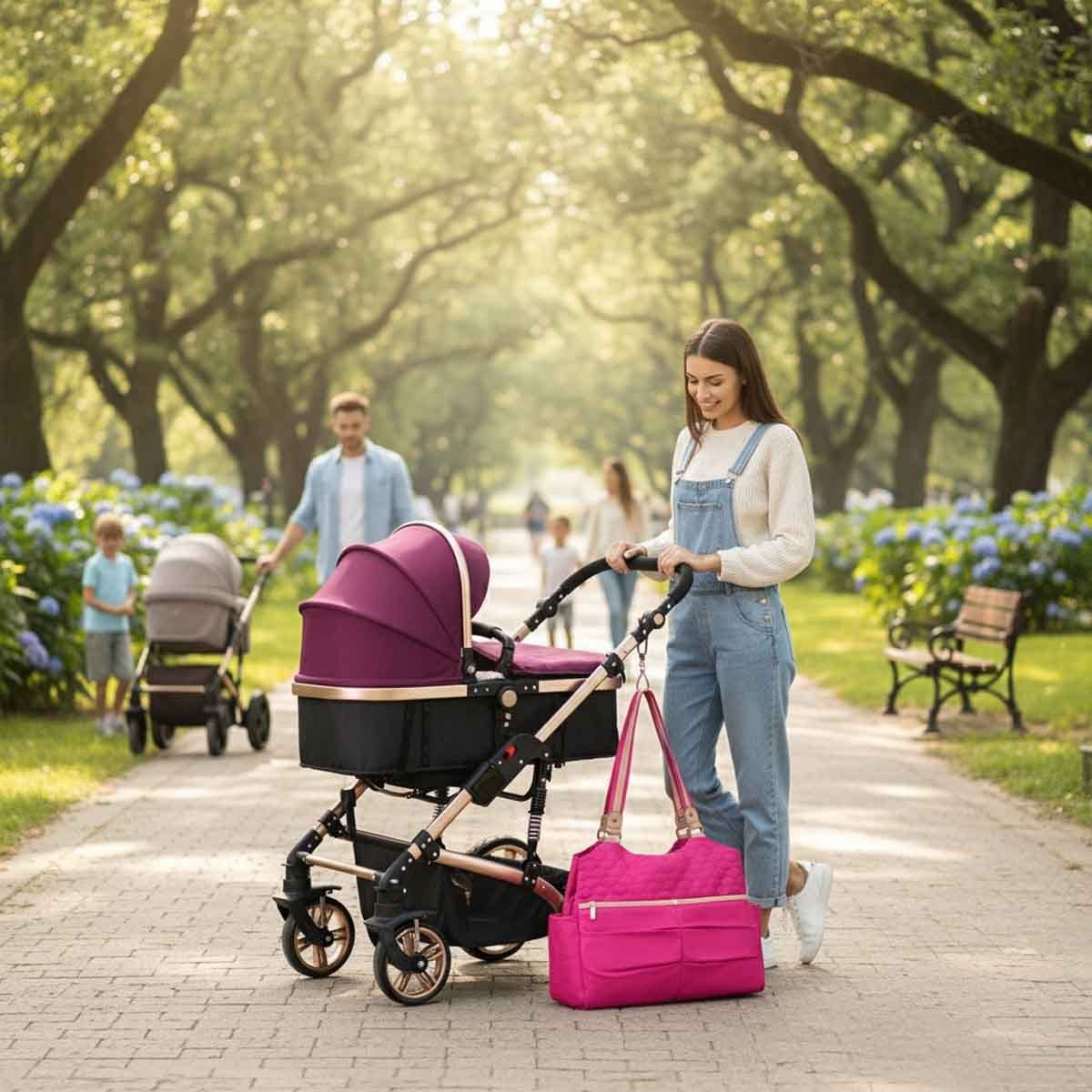 Teknum Wine 3-in-1 Pram Stroller with Sunveno Diaper Tote Bag Set Toddler, 0-2 Years