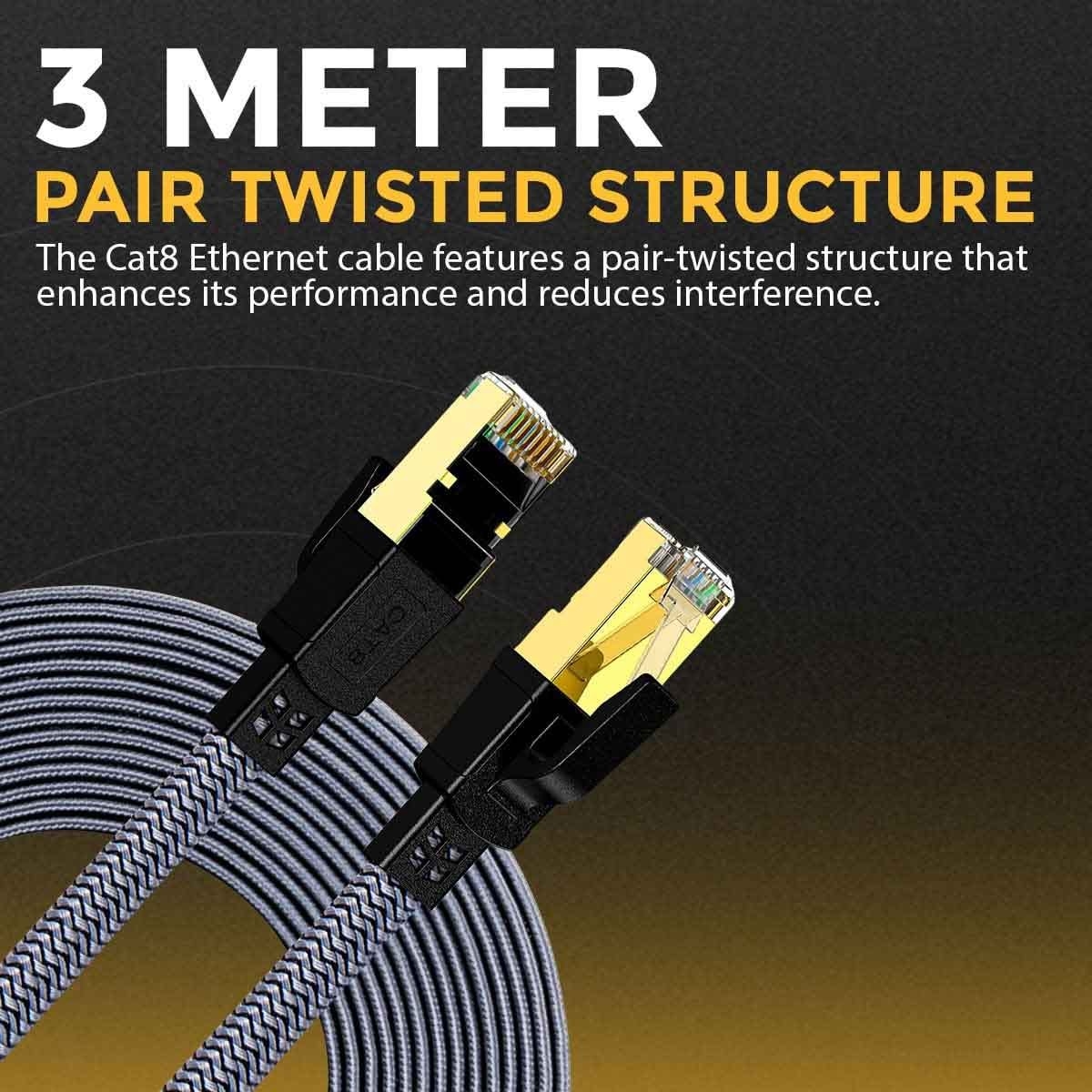 تويستد مايندز كابل إيثرنت CAT8 مضفر مسطح FTP بطول 3 متر