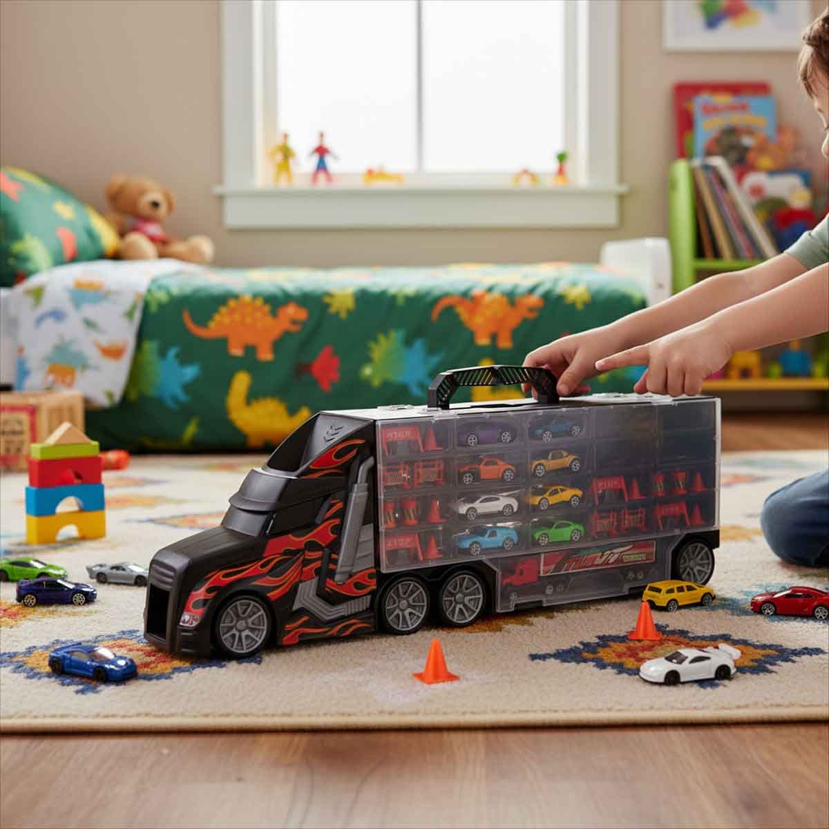 تيمسترز مجموعة ناقلة سيارات مع 8 سيارات للجنسين، 3-4 سنوات