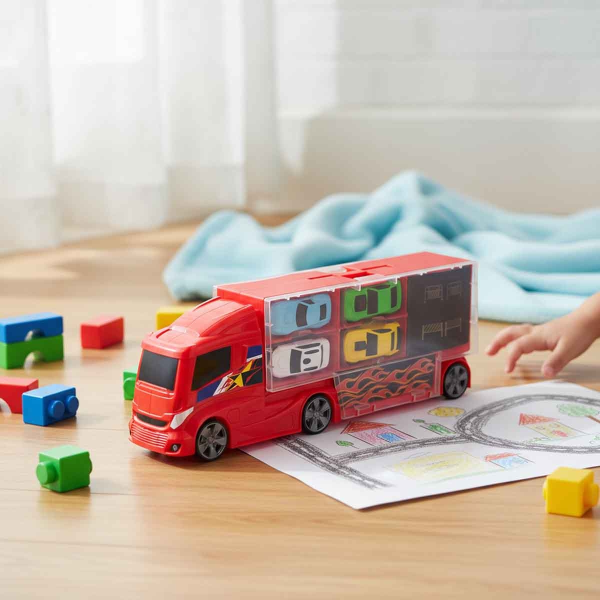 تيمسترز مجموعة حقيبة شاحنة مدينة المترو مع 4 سيارات للجنسين، 3-4 سنوات