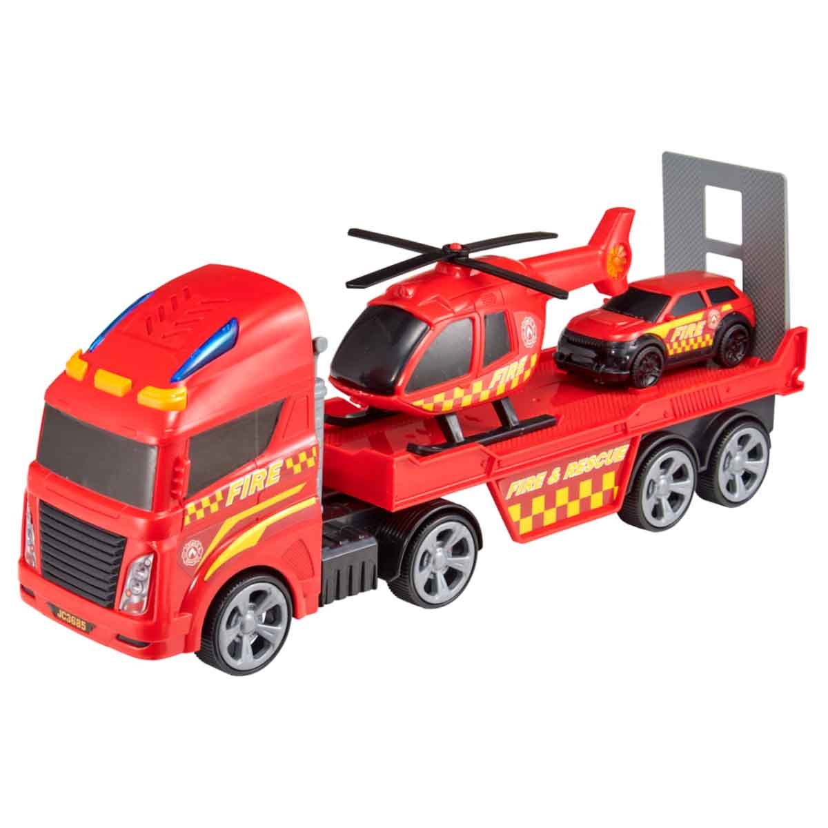Teamsterz Mighty Machines Light & Sound Fire Helicopter Transporter Playset Unisex, 3-4 Years