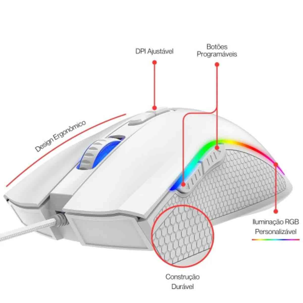 إكسترايك مي ماوس ألعاب سلكي بصري بدقة قابلة للتعديل من 800 إلى 7200 DPI ومنفذ USB، لون أبيض