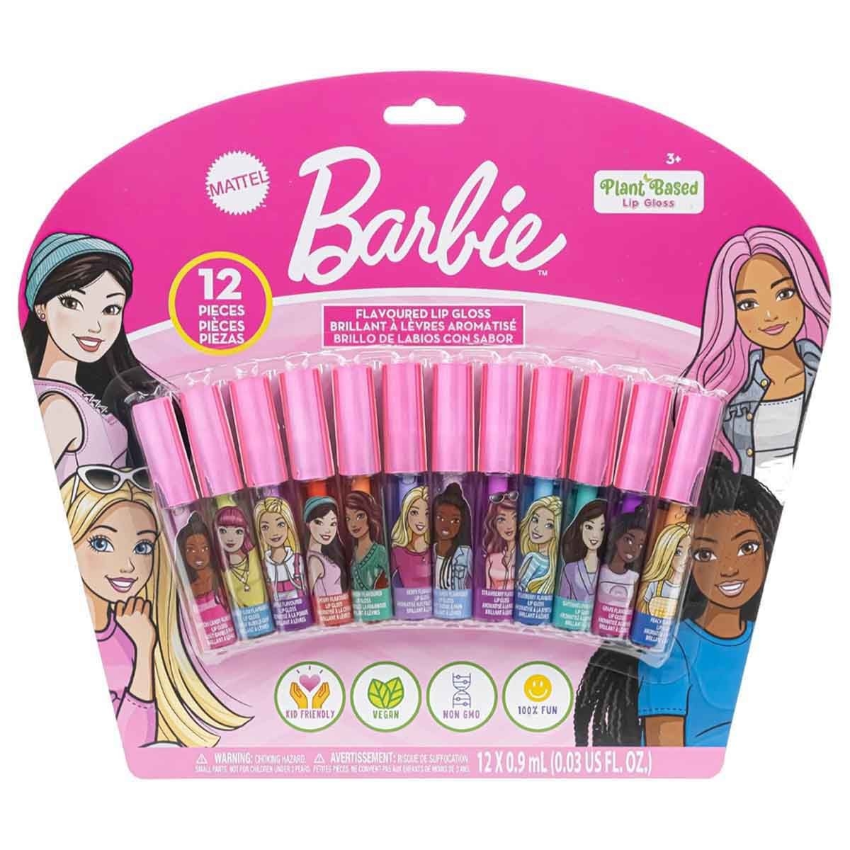 باربي مجموعة ملمع شفاه من 12 قطعة للبنات، من عمر 3-4 سنوات