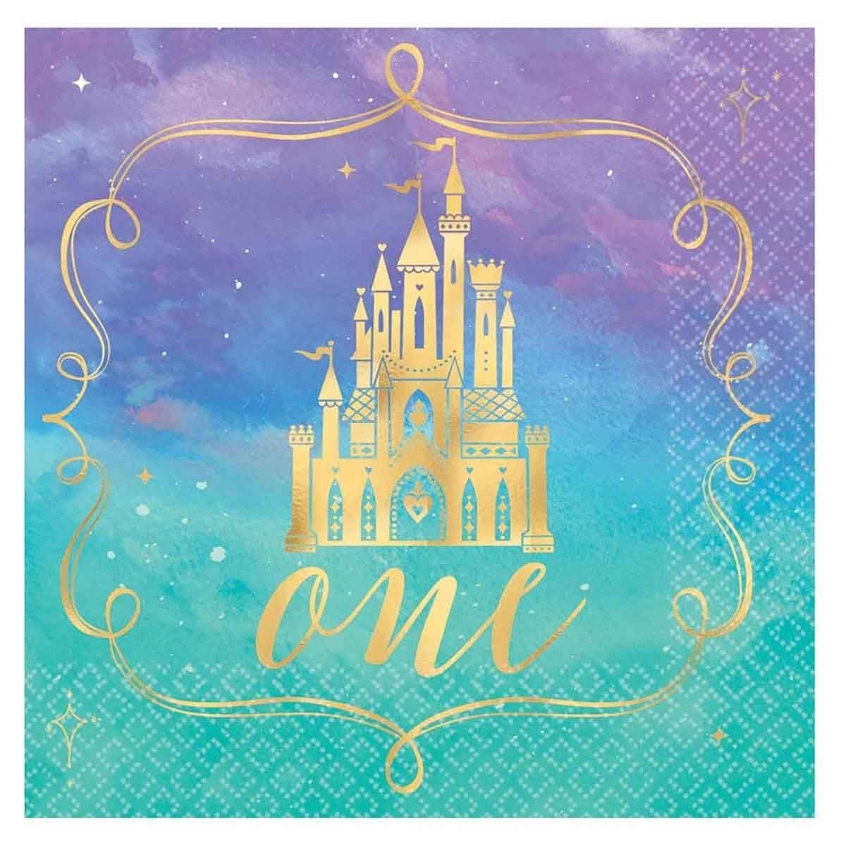 Disney Princess 16-Piece 1st Birthday Hot Stamped Beverage Napkin Set