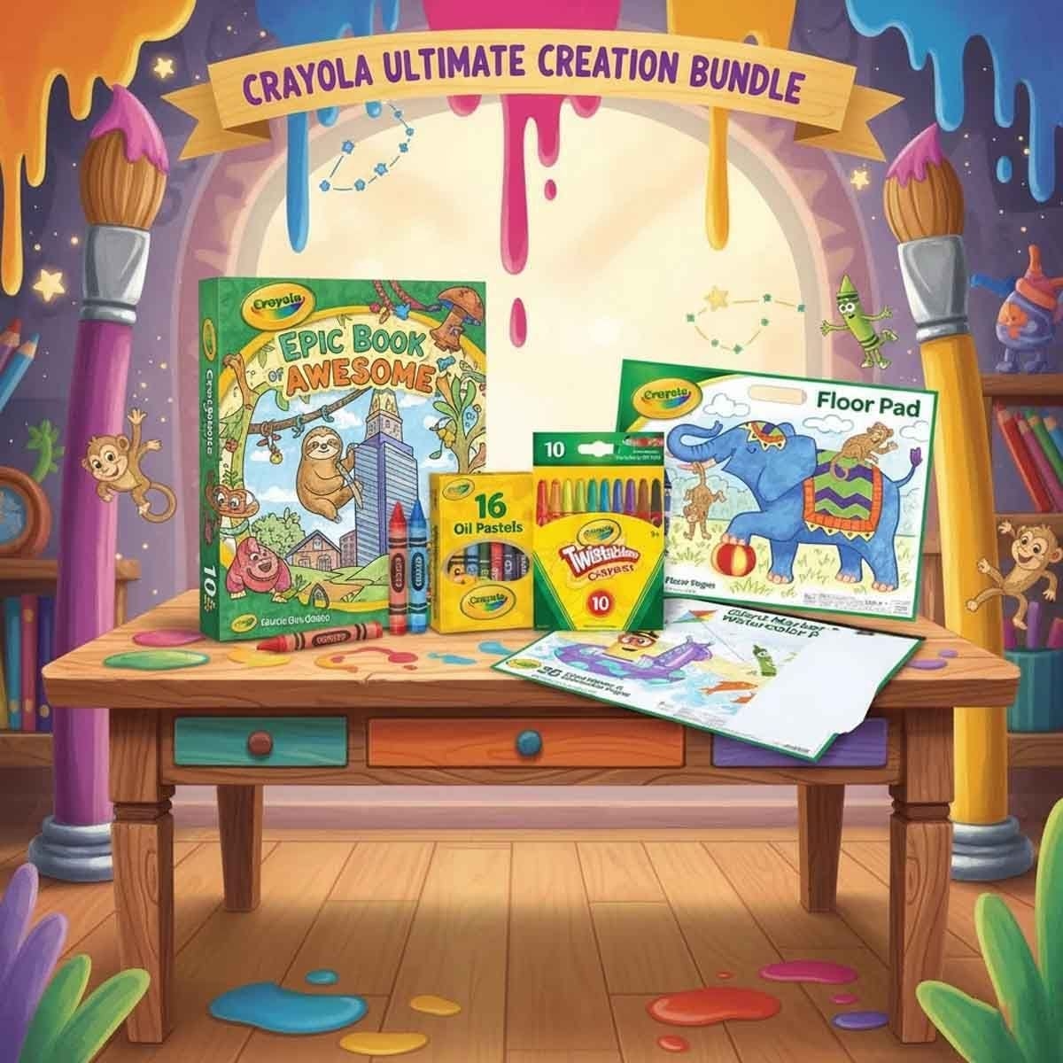 Crayola Paper Floor Pad, Crayons & Oil Pastels with Giant Marker & Watercolour Pad Bundle Pack Unisex, 3-4 Years