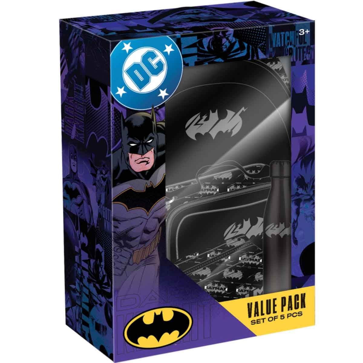 دي سي باتمان مجموعة حقيبة ظهر سوبرهيرو 4 في 1 مع صندوق غداء وزجاجة ومقلمة