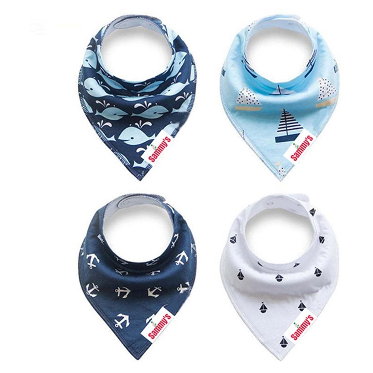 إيزي كيدز طقم مريلة بندانا بطبعة سفن مرساة للأطفال من عمر 0 إلى 2 سنة، مجموعة من 4