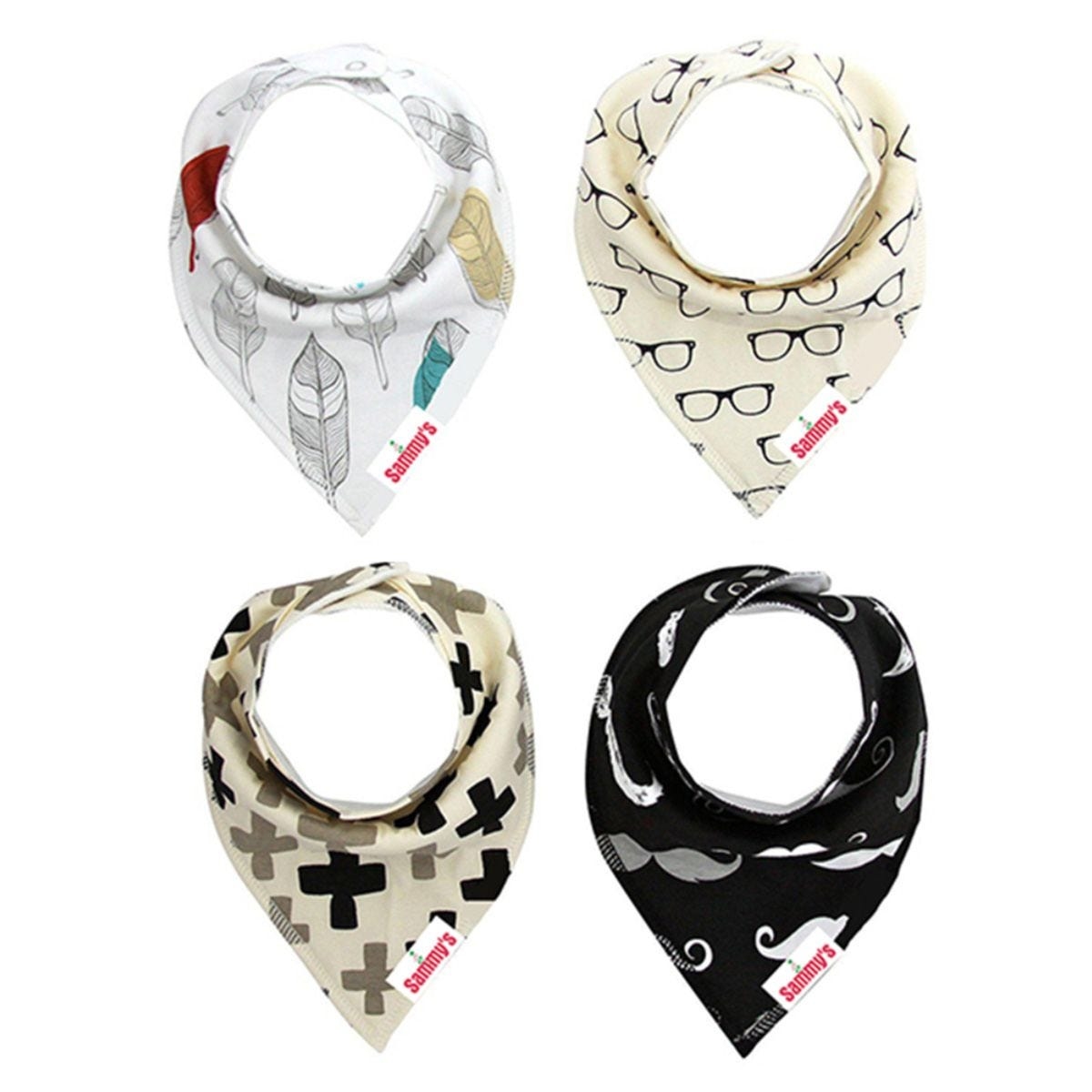 إيزي كيدز طقم مريلة بندانا بطبعة نظارات وشوارب للأطفال من عمر 0 إلى 2 سنة، مجموعة من 4