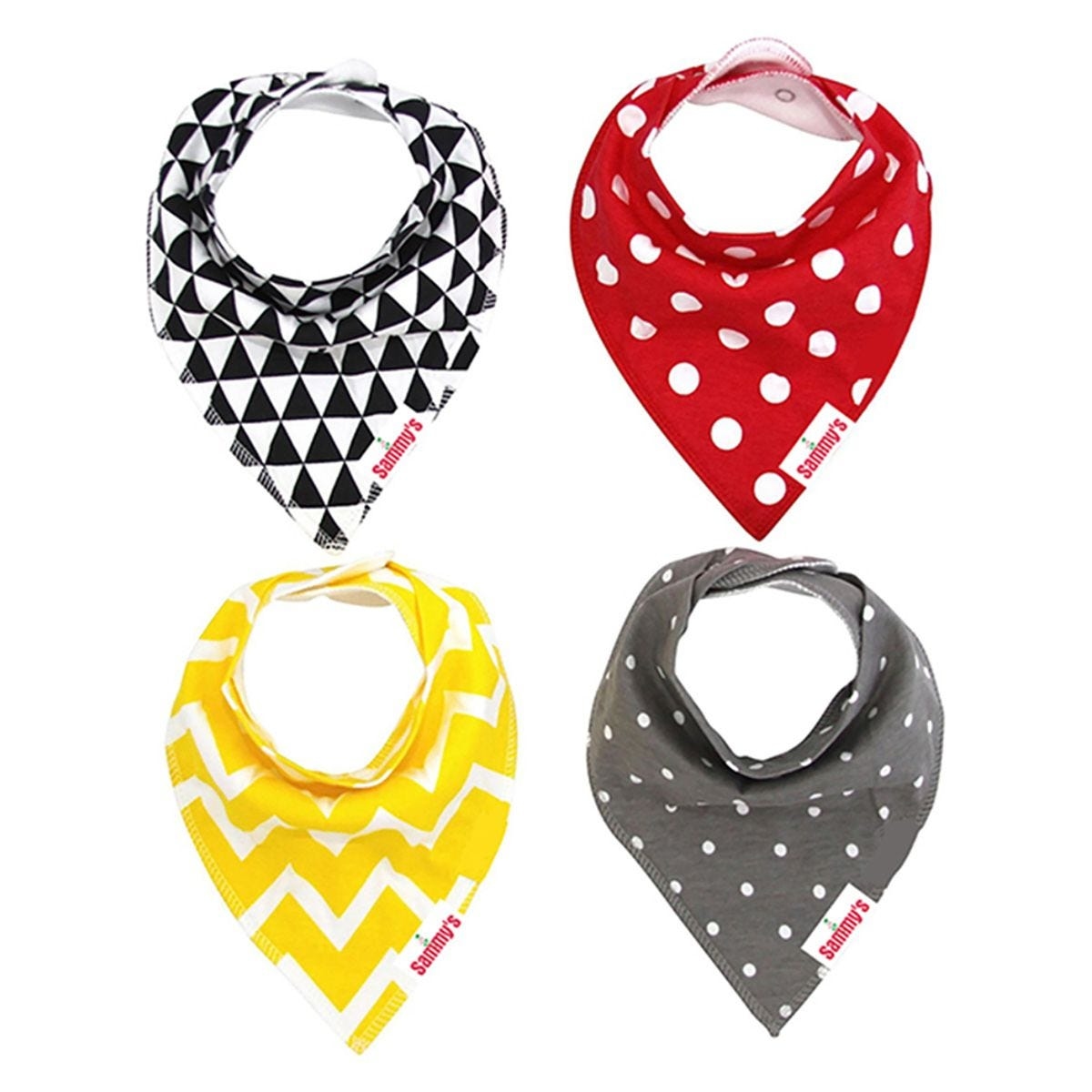 إيزي كيدز طقم مريلة بندانا بنقش مثلثات ونقاط للأطفال من عمر 0 إلى 2 سنة، مجموعة من 4