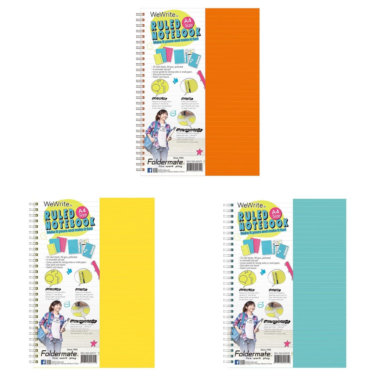 فوردورمايت دفتر بسلك حلزوني بحجم A4، 70 ورقة، وزن 80 غرام، تصميم وي رايت، لون باستيل، لمادة واحدة، ألوان متنوعة، مجموعة من 10