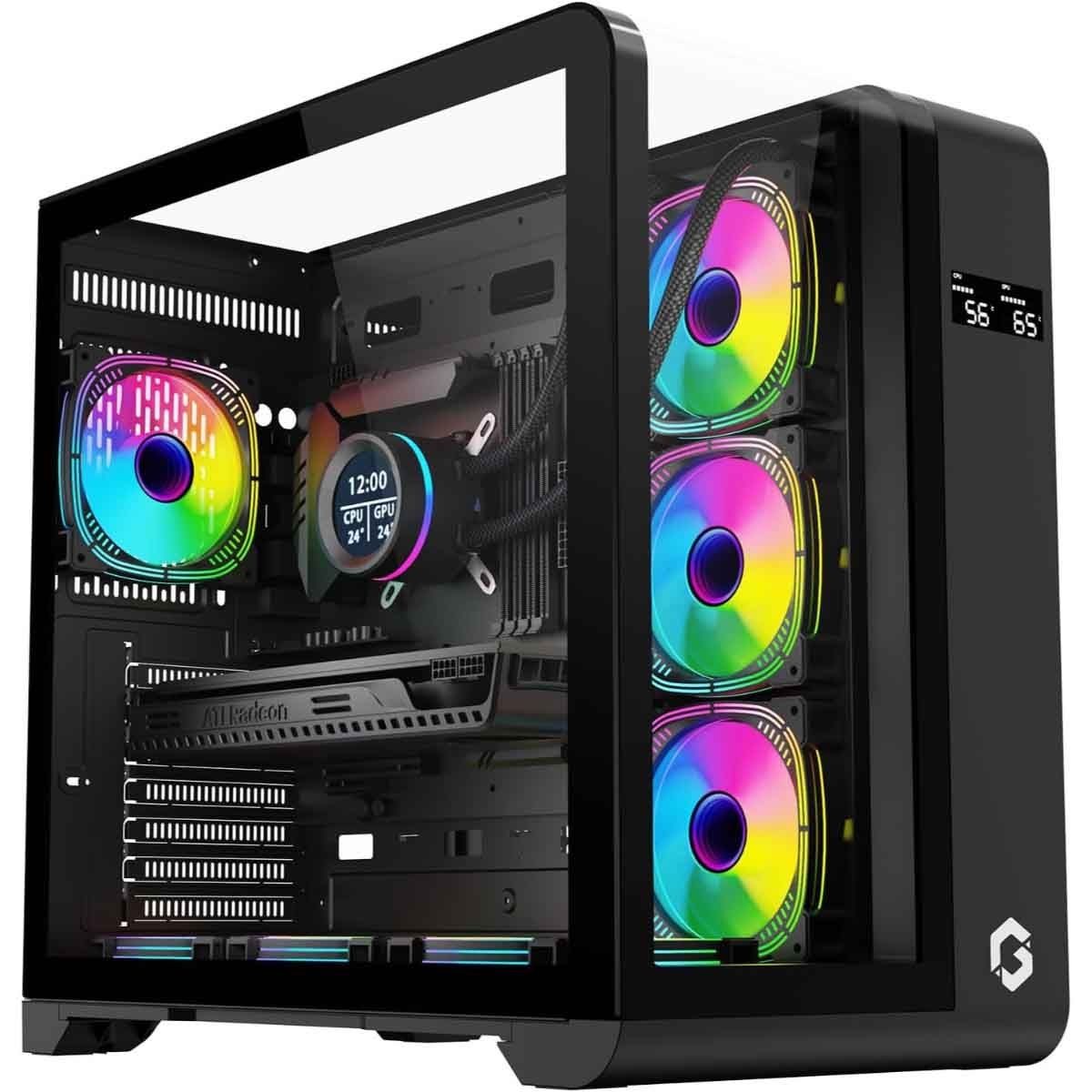 جيم أون كيس كمبيوتر متوسط الحجم ATX بإضاءة ARGB من سلسلة Infinity باللون الأسود