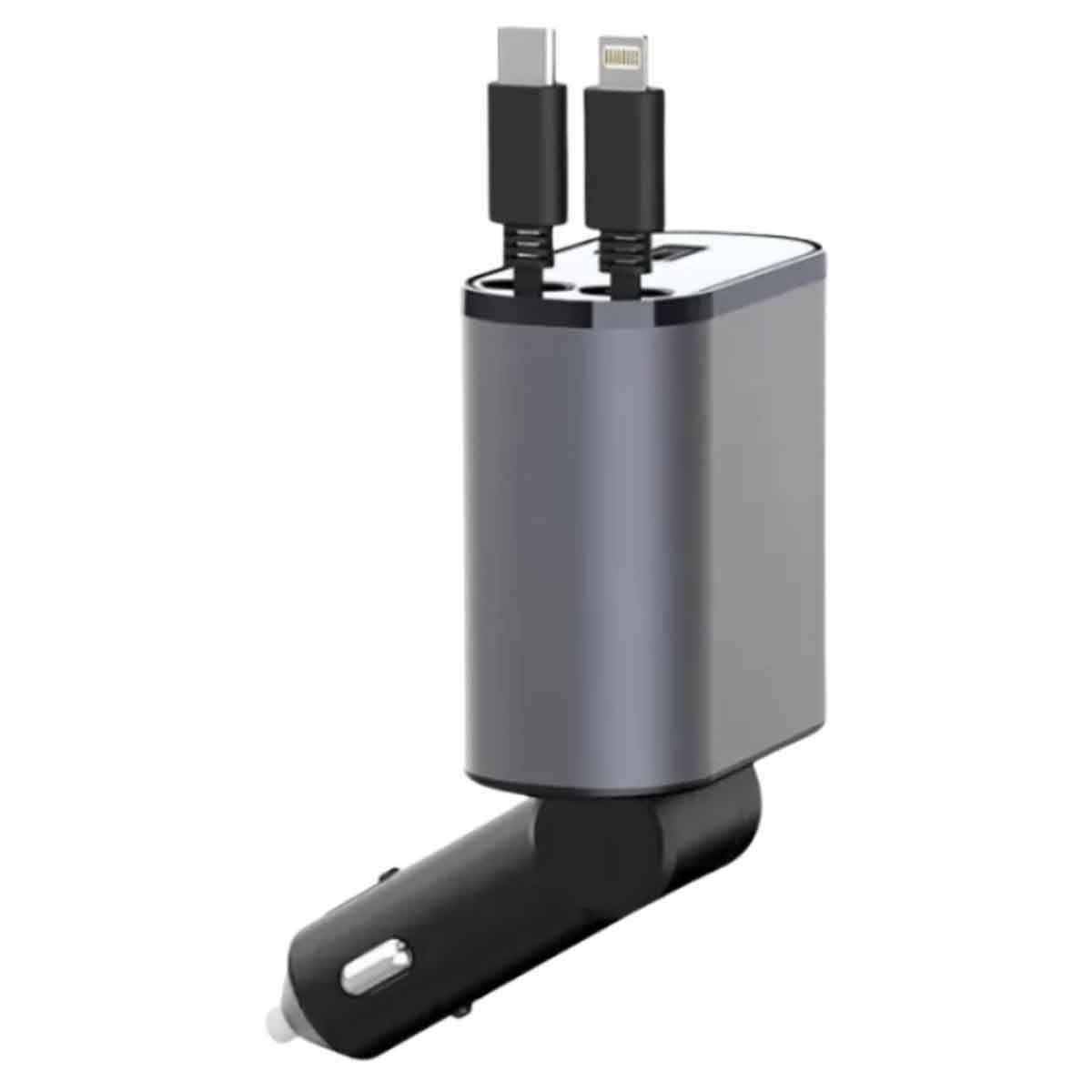 Jeebel Grey 120W 4-in-1 Lightning & USB-C Cables PD & USB Ports Car Charger