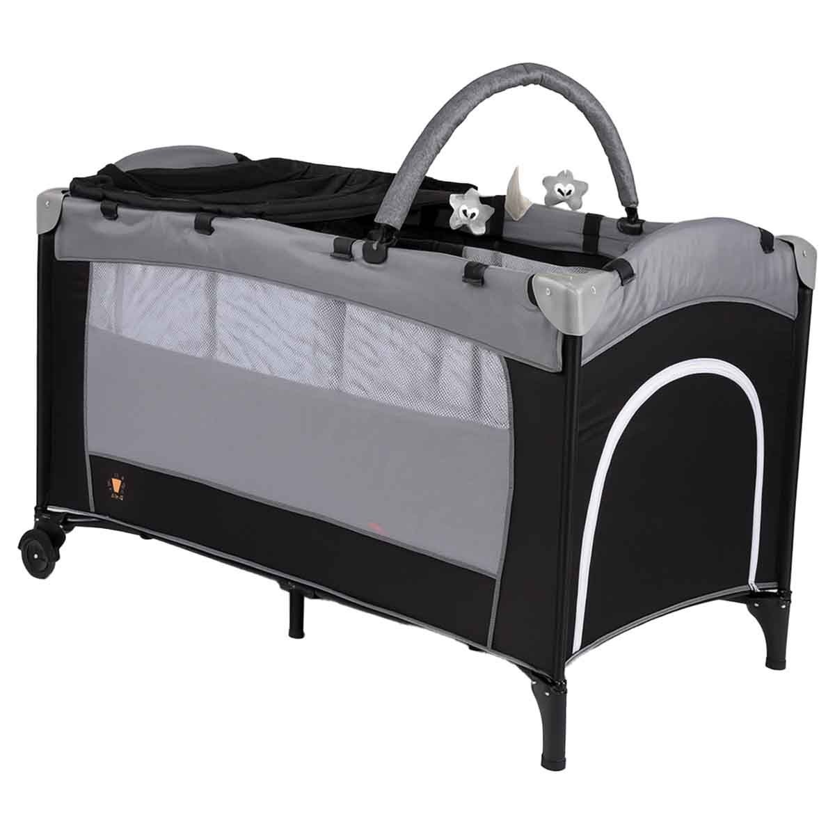 كيكي بيبي سرير جانبي قابل للتوسيع والتحويل مع منطقة لعب وهزاز متأرجح للأطفال من عمر 0-2 سنة