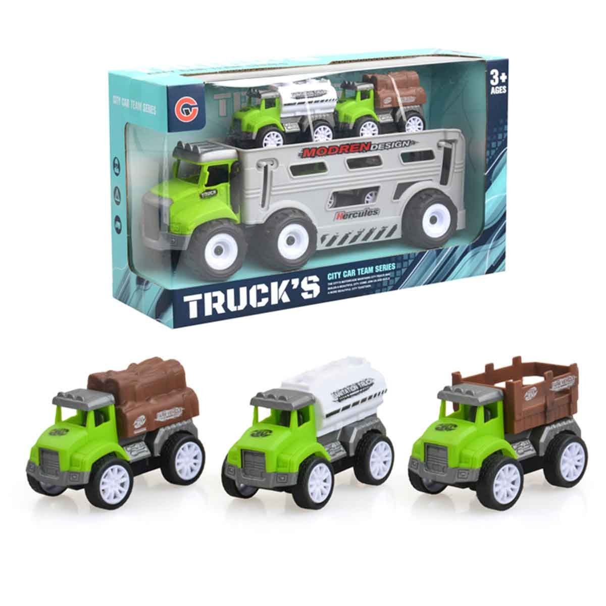 كيكبيبي مجموعة شاحنات احتكاك زراعية بثلاث سيارات سحب للخلف للأولاد، من 3 إلى 4 سنوات