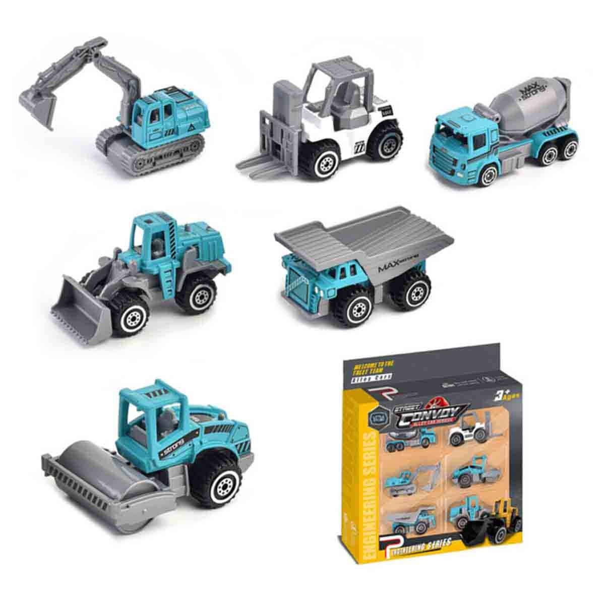 ليتل ستوري مجموعة 6 شاحنات هندسية منزلقة من سبائك معدنية للجنسين، عمر 3-4 سنوات