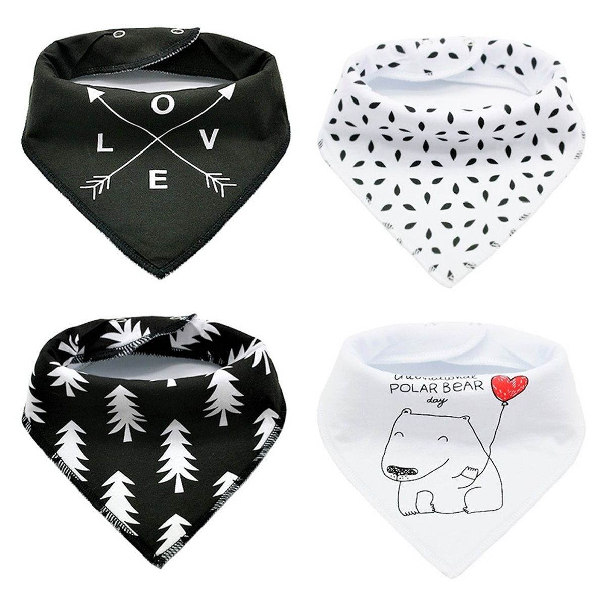 ليتل ستوري مريلات مثلثية بطبعة حب للرضع، 0-2 سنة، مجموعة من 4