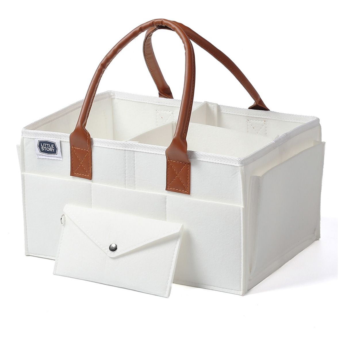 Little Story Medium White Diaper Caddy with Travel Pouch Toddler