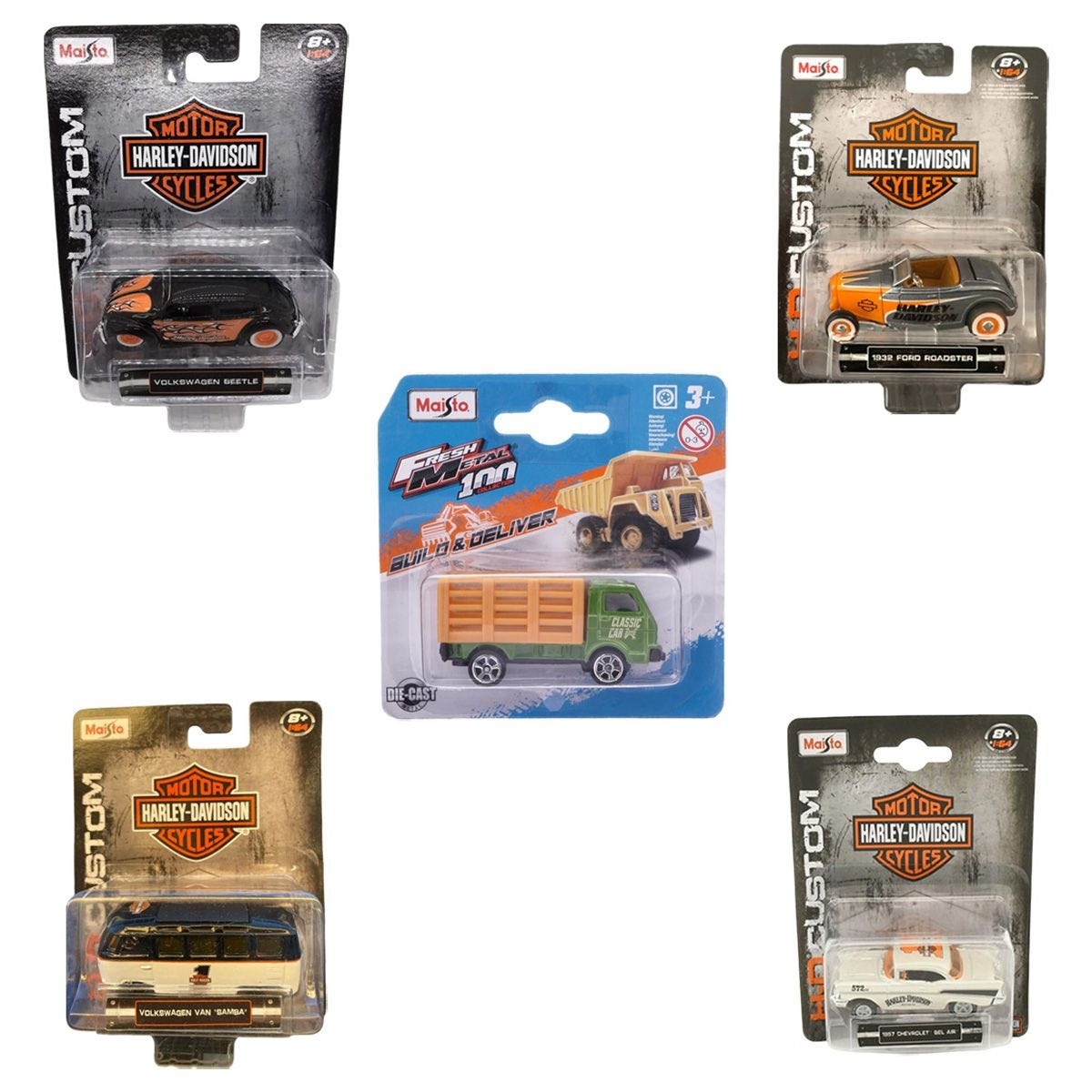 مايستو سيارات دايكاست متنوعة هارلي ديفيدسون بمقياس 1:64 للأولاد، 8-10 سنوات، مجموعة من 24