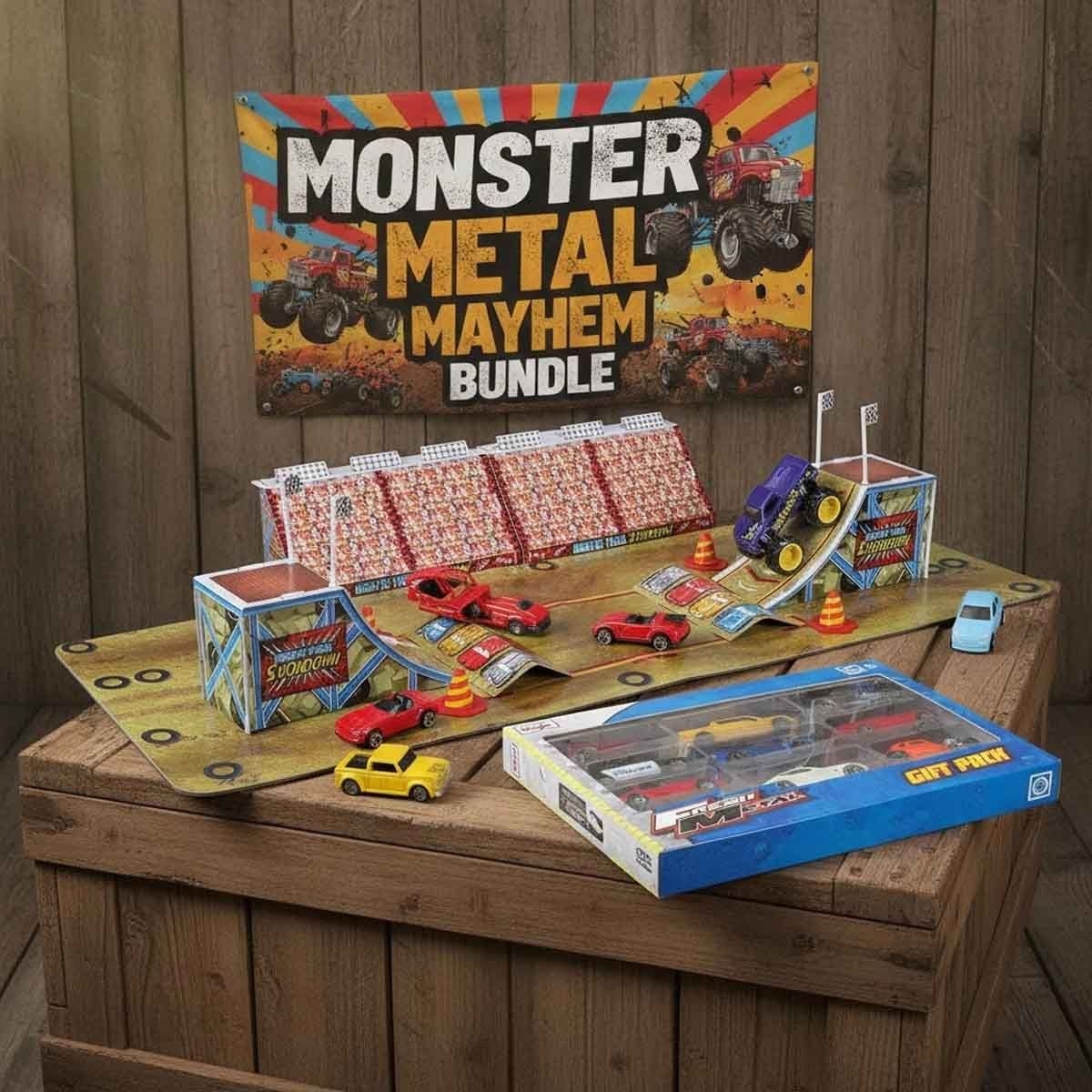 مايستو مجموعة ساحة شاحنات مونستر للتركيب واللعب مع سيارة دايكاست فريش ميتال، للأولاد، 3-4 سنوات