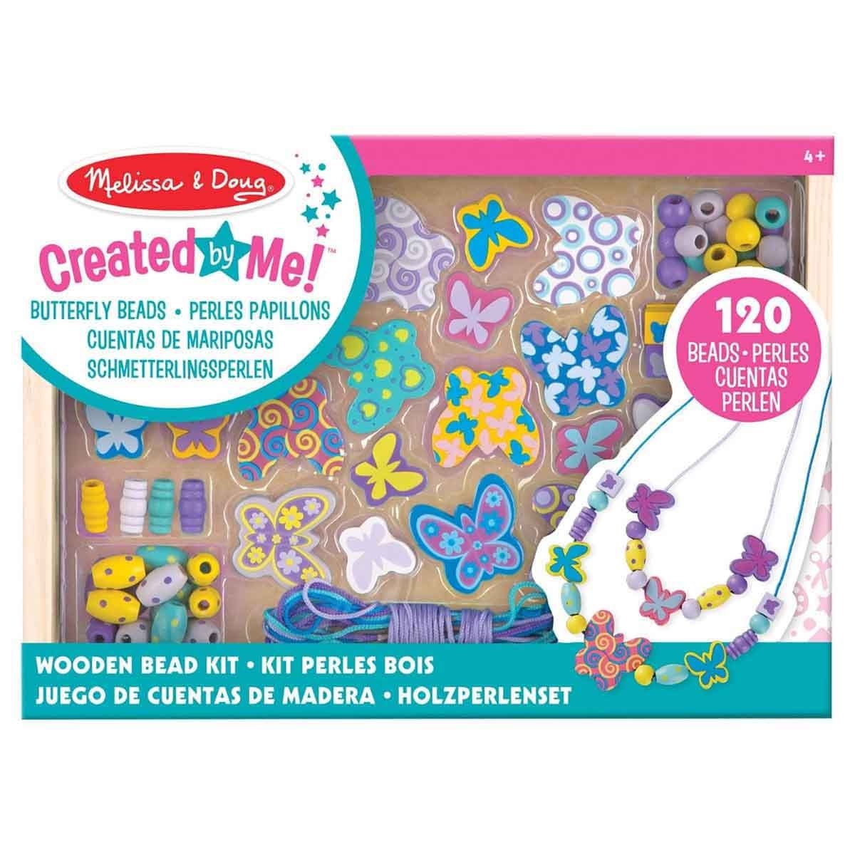 ميليسا آند دوغ مجموعة خرز خشبي على شكل فراشات اصنعها بنفسك للجنسين، 5-7 سنوات
