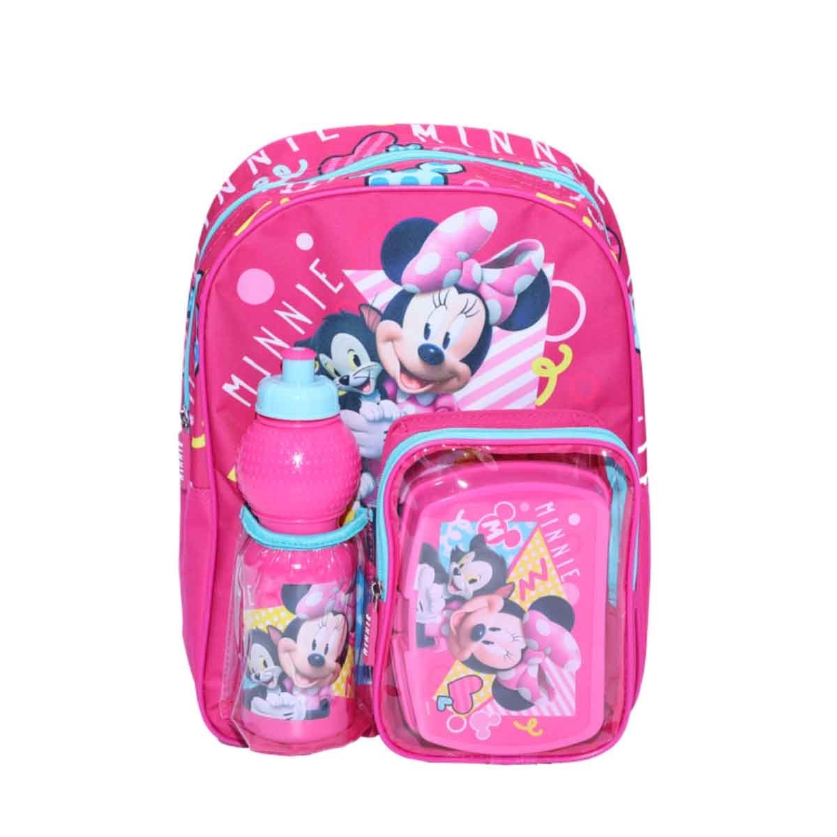 ميني ماوس مجموعة حقيبة ترولي وظهر مقاس 14 انش مع صندوق غداء وزجاجة ماء
