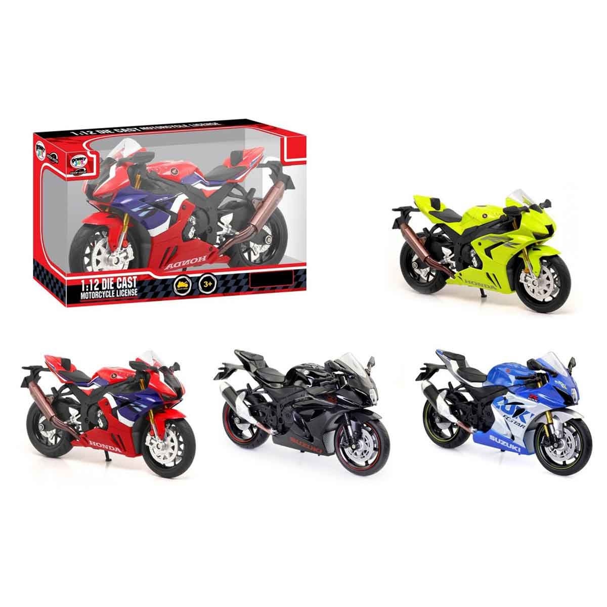 Power Joy 1:12 Scale VroomVroom License Assorted Diecast Bike Boys, 3-4 Years