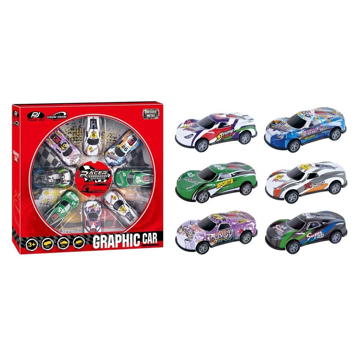 باور جوي فـروم فـروم سيارات سحب خلفي بتصاميم جرافيك للأولاد، عمر 3-4 سنوات، مجموعة من 8