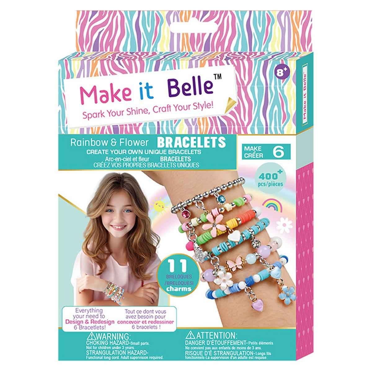 ميك إت بيل مجموعة أساور قوس قزح والزهور للتصميم الذاتي، للبنات، من عمر 8 إلى 10 سنوات
